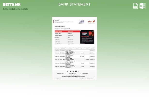 Модерен стил Нигерија Обединета банка за Африка шаблон за извод од банка